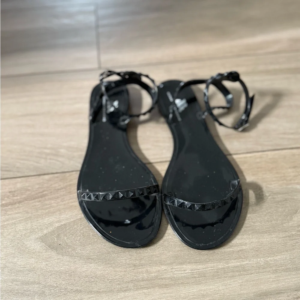Black Studded Ankle-Strap Women's Sandals